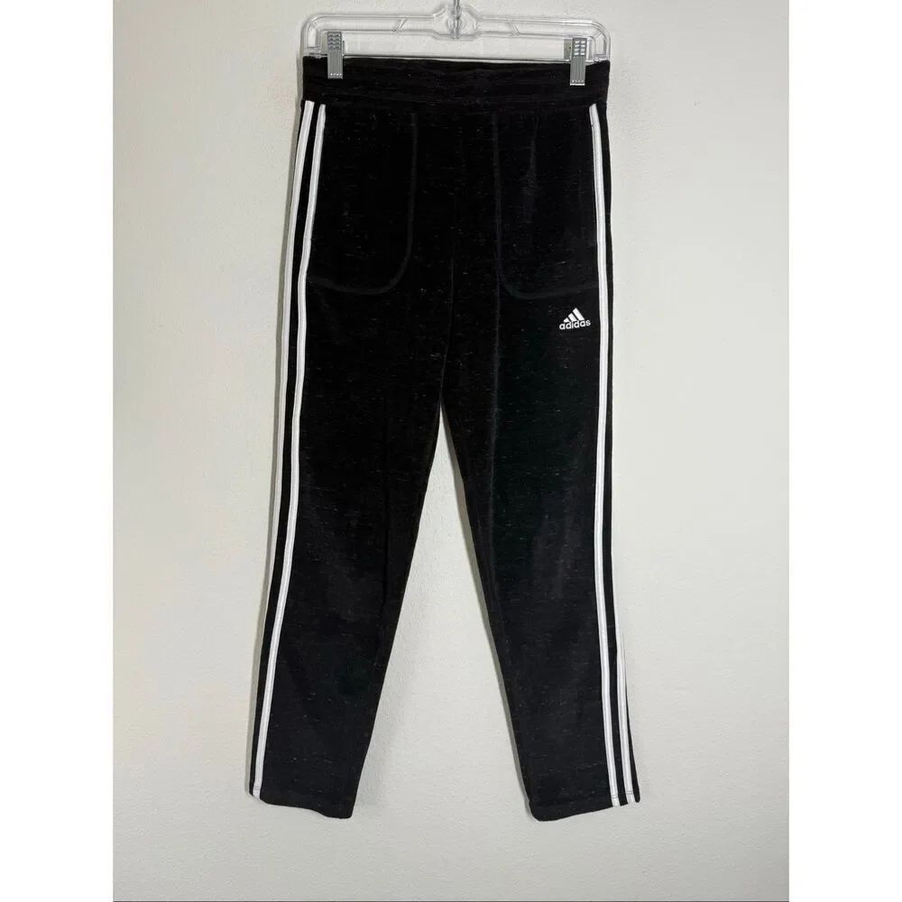 ADIDAS Girls Youth Black Wht Stripe Velour Velvet Sweatpants Track Pant Sz XL/16
